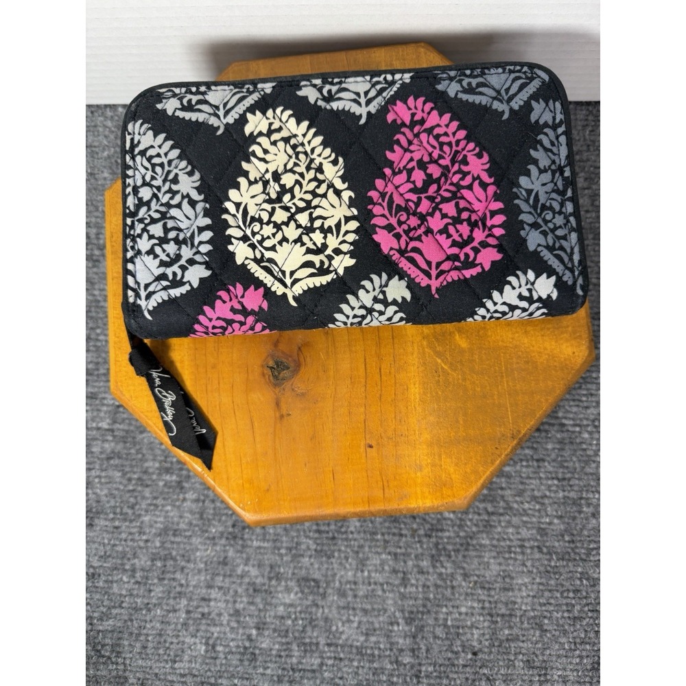 Vera Bradley Turnlock Wallet Black Pink Damask Floral Print Retired